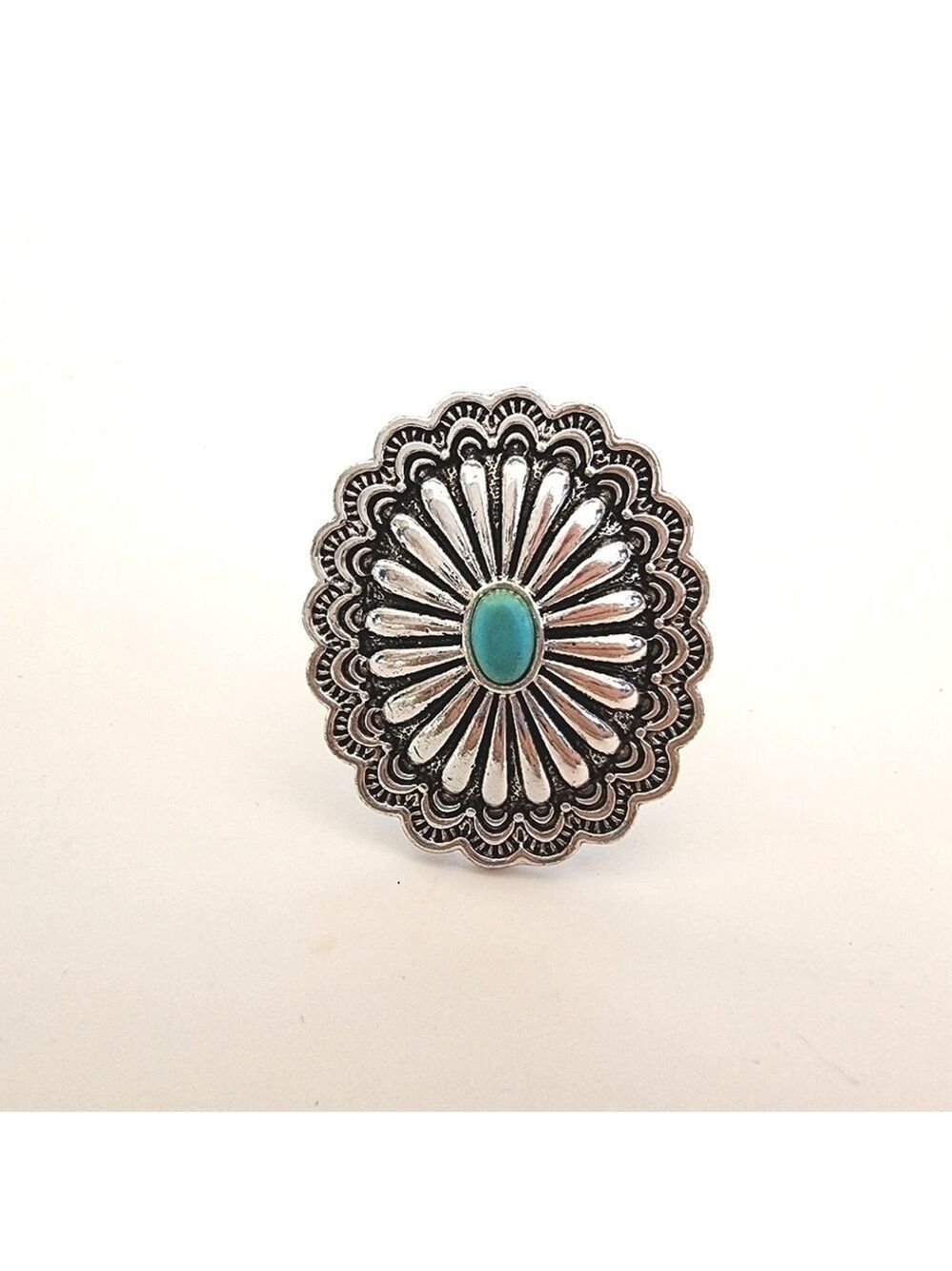 NEW Bohemian Turquoise Pattern Detail Antique Silver Ring